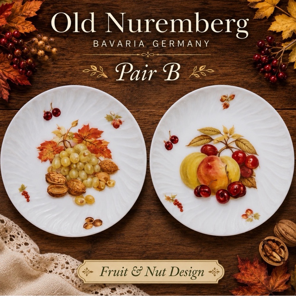 Vintage Old Nuremberg Bavaria Germany Fruit Nut Porcelain Plates Grapes Peaches